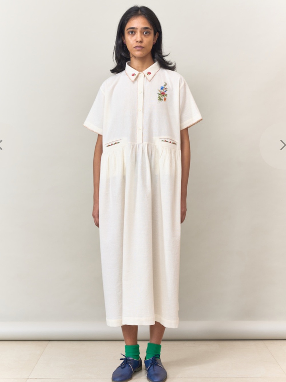 Runaway Bicycle Embroidered Cream Button-Up Midi Dress size small NWT